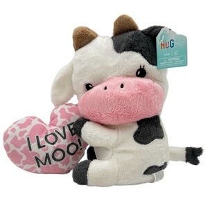 Hug Me Cow Stuffed Animal "I Love Moo!" Plush Toy Grey White Cow NWT #726618